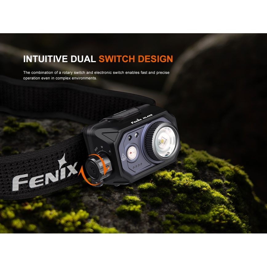 Fenix HL45R - LED Prigušiva punjiva fokusirajuća čeona lampa LED/USB IP66 1000 Im 240 h crno