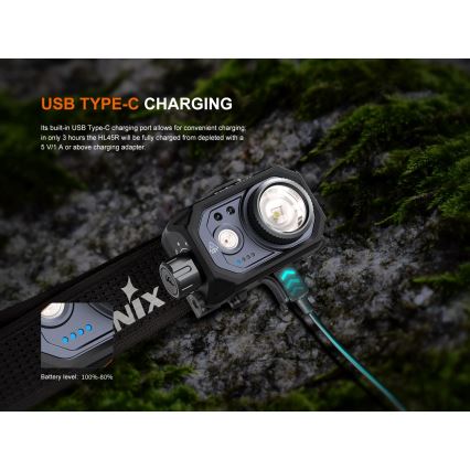 Fenix HL45R - LED Prigušiva punjiva fokusirajuća čeona lampa LED/USB IP66 1000 Im 240 h crno