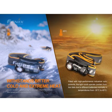 Fenix HM50RV20 - LED Punjiva čeona lampa 3xLED/USB/1xCR123A IP68 700 Im 120 h 700 mAh