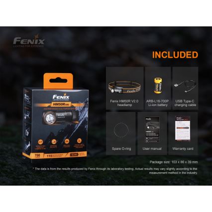 Fenix HM50RV20 - LED Punjiva čeona lampa 3xLED/USB/1xCR123A IP68 700 Im 120 h 700 mAh