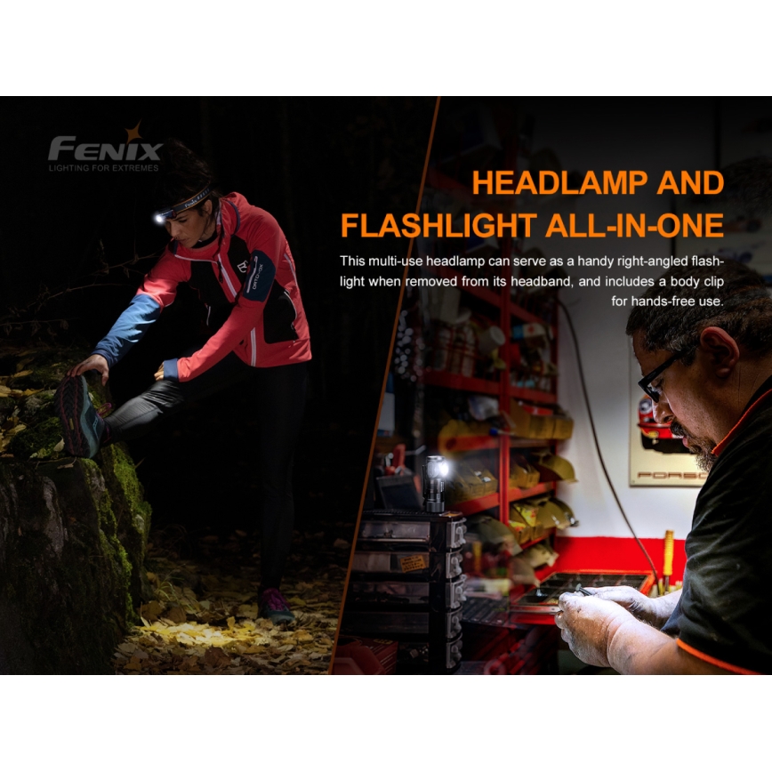 Fenix HM50RV20 - LED Punjiva čeona lampa 3xLED/USB/1xCR123A IP68 700 Im 120 h 700 mAh