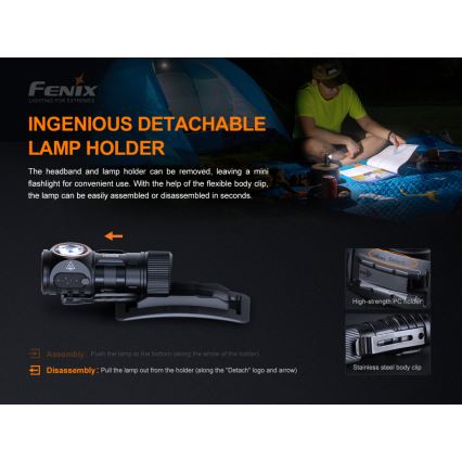 Fenix HM50RV20 - LED Punjiva čeona lampa 3xLED/USB/1xCR123A IP68 700 Im 120 h 700 mAh