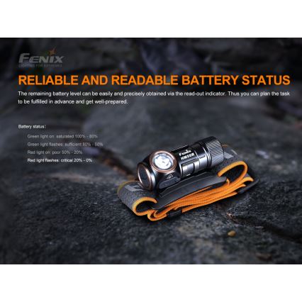 Fenix HM50RV20 - LED Punjiva čeona lampa 3xLED/USB/1xCR123A IP68 700 Im 120 h 700 mAh