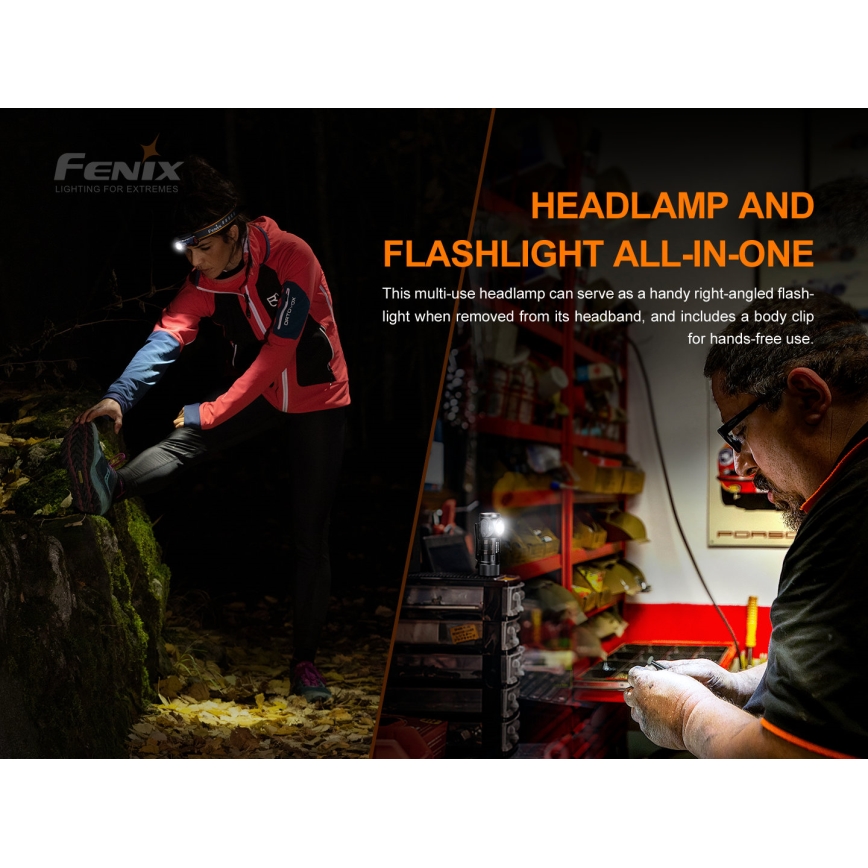 Fenix HM51RV20 - LED Punjiva čeona lampa 3xLED/1xCR123A/USB IP68 700 Im 120 h 700 m