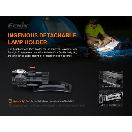 Fenix HM51RV20 - LED Punjiva čeona lampa 3xLED/1xCR123A/USB IP68 700 Im 120 h 700 m