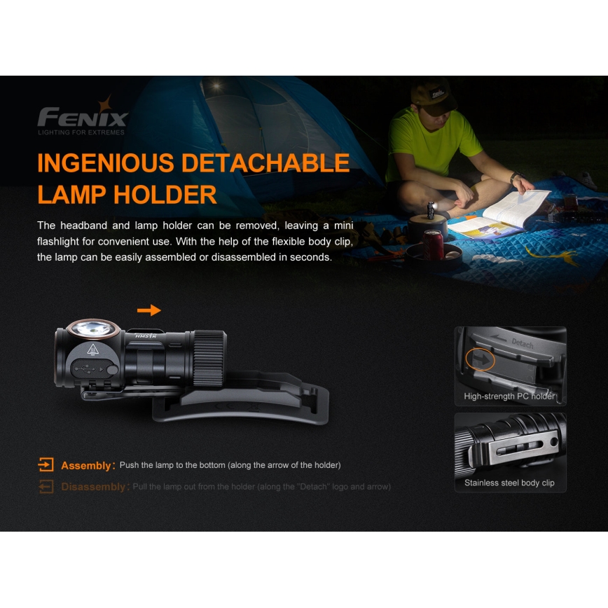 Fenix HM51RV20 - LED Punjiva čeona lampa 3xLED/1xCR123A/USB IP68 700 Im 120 h 700 m