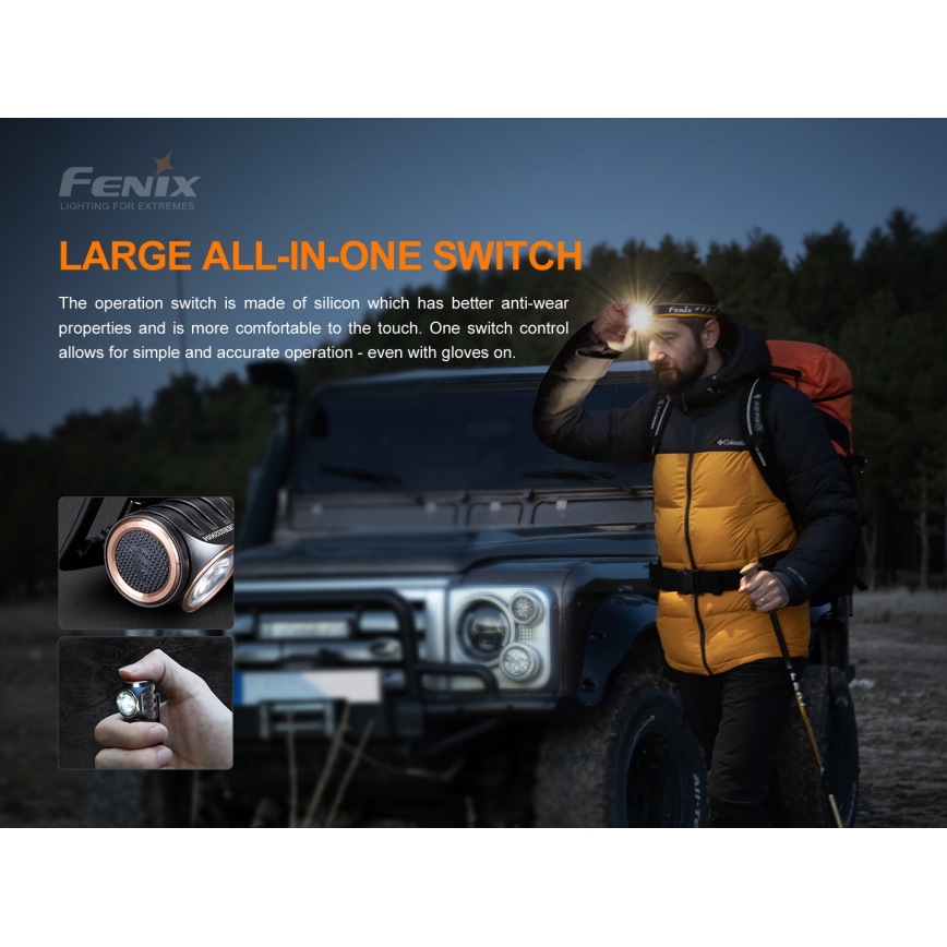 Fenix HM51RV20 - LED Punjiva čeona lampa 3xLED/1xCR123A/USB IP68 700 Im 120 h 700 m
