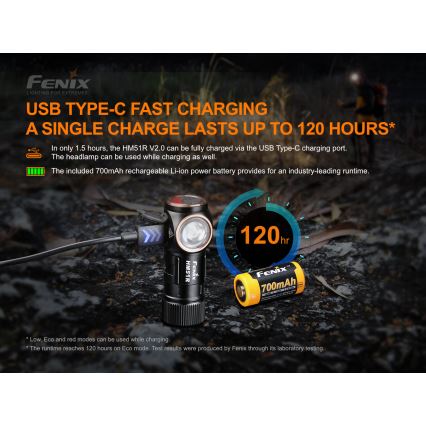 Fenix HM51RV20 - LED Punjiva čeona lampa 3xLED/1xCR123A/USB IP68 700 Im 120 h 700 m