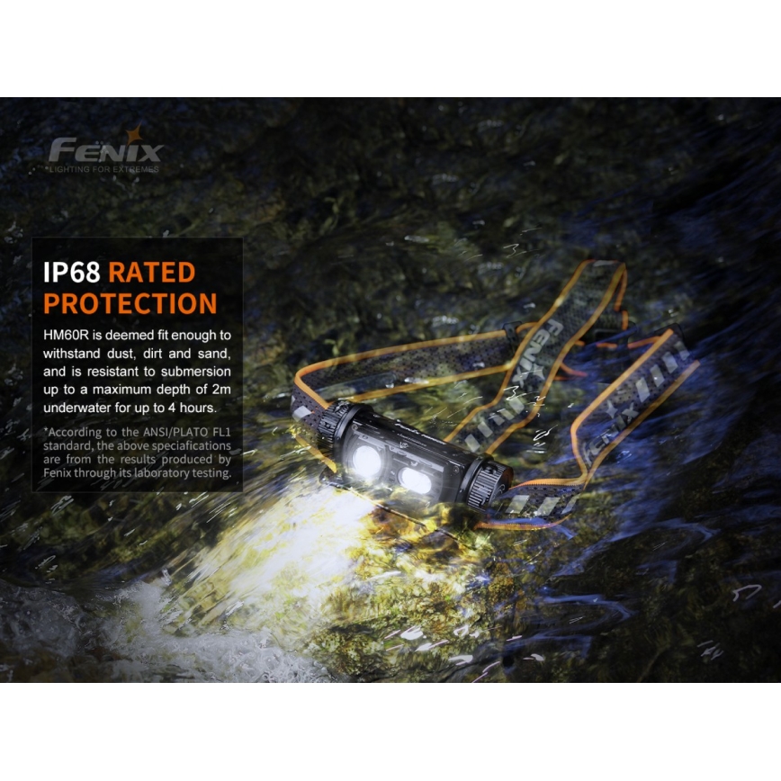 Fenix HM60R - LED Prigušiva punjiva čeona lampa 4xLED/USB/2xCR123A IP68 1300 Im 300 h 3400 mAh