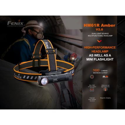 Fenix HM61RV20 - LED Punjiva čeona lampa LED/USB IP68 1600 lm 300 h