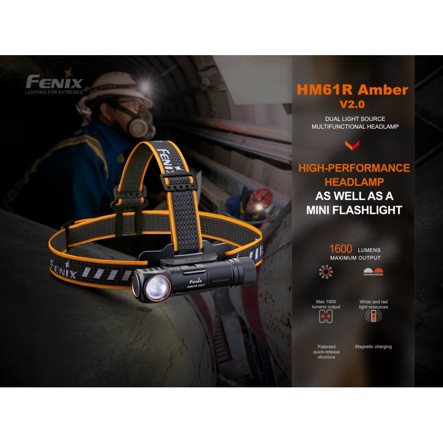 Fenix HM61RV20 - LED Punjiva čeona lampa LED/USB IP68 1600 lm 300 h
