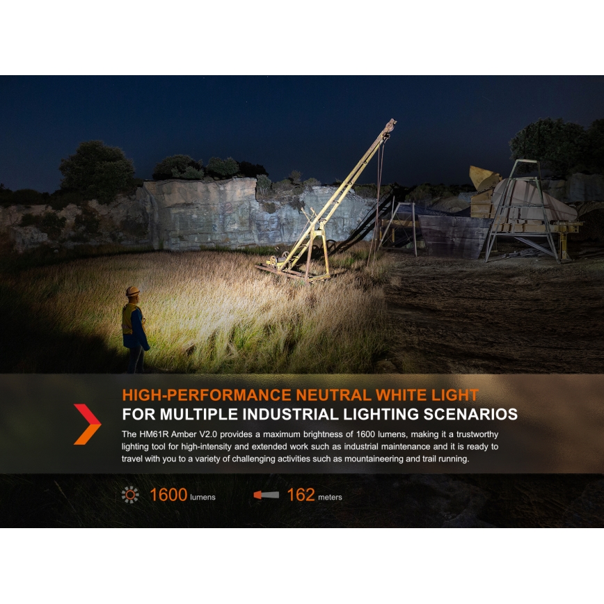 Fenix HM61RV20 - LED Punjiva čeona lampa LED/USB IP68 1600 lm 300 h