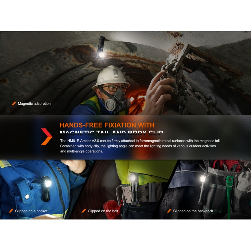 Fenix HM61RV20 - LED Punjiva čeona lampa LED/USB IP68 1600 lm 300 h