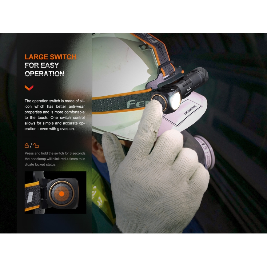 Fenix HM61RV20 - LED Punjiva čeona lampa LED/USB IP68 1600 lm 300 h