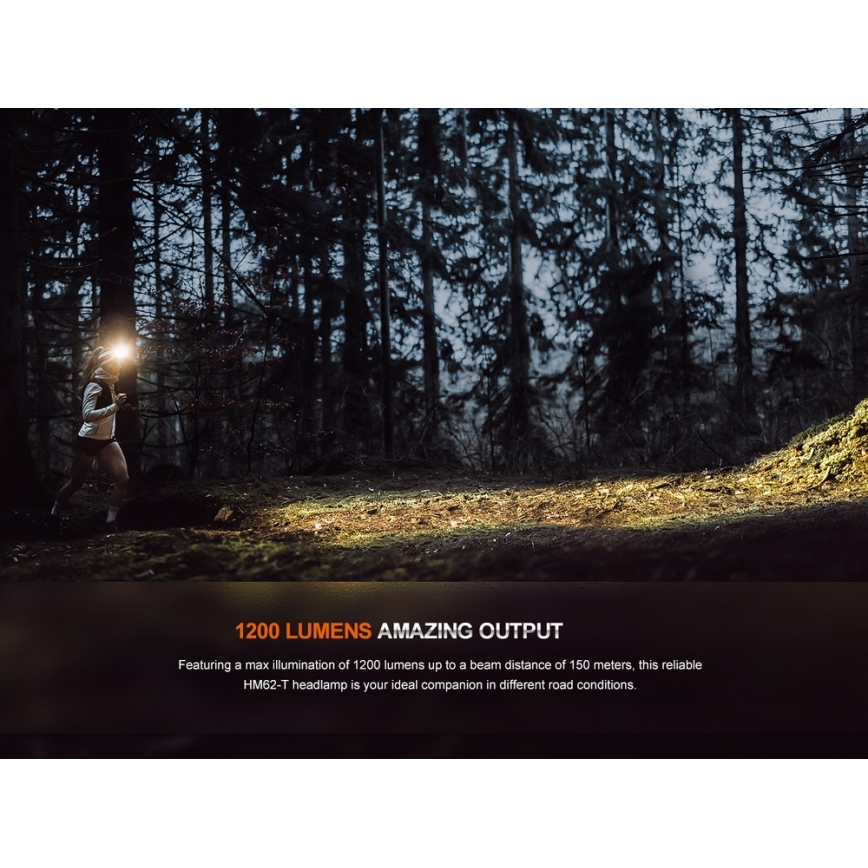 Fenix HM62TMGM - LED Prigušiva punjiva čeona lampa LED/USB IP68 1200 Im 280 h 3400 mAh