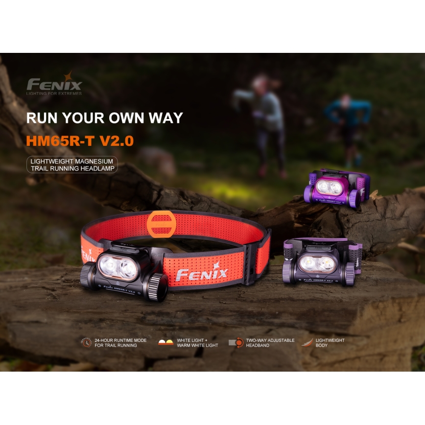 Fenix HM65RTV20BLC- LED Prigušiva punjiva čeona lampa LED/USB IP68 crno/narandžasta