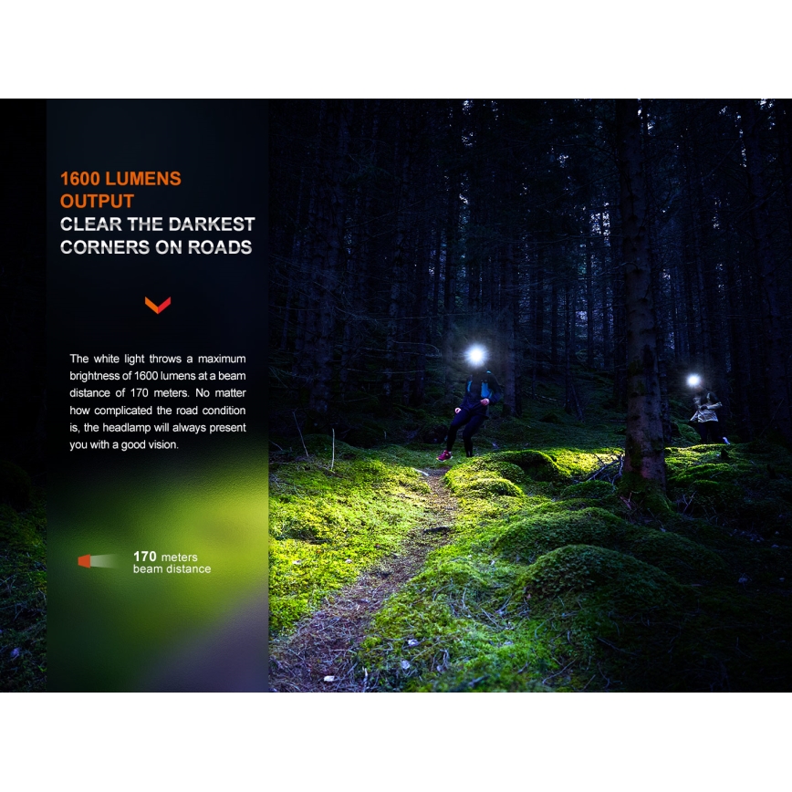 Fenix HM65RTV20BLC- LED Prigušiva punjiva čeona lampa LED/USB IP68 crno/narandžasta