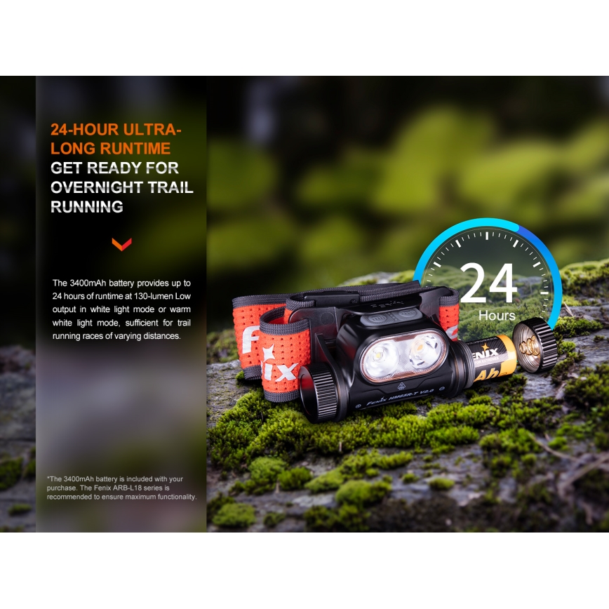 Fenix HM65RTV20BLC- LED Prigušiva punjiva čeona lampa LED/USB IP68 crno/narandžasta