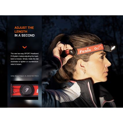 Fenix HM65RTV20BLC- LED Prigušiva punjiva čeona lampa LED/USB IP68 crno/narandžasta