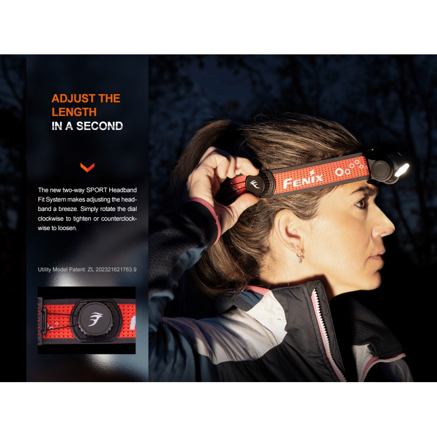 Fenix HM65RTV20BLC- LED Prigušiva punjiva čeona lampa LED/USB IP68 crno/narandžasta