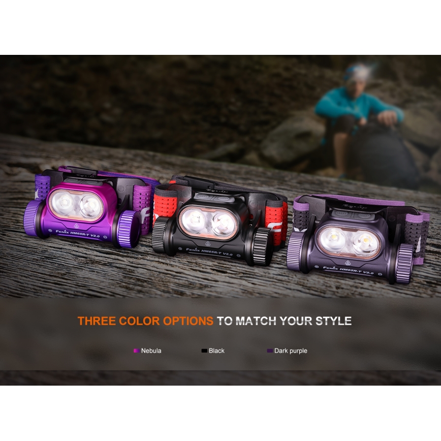 Fenix HM65RTV20BLC- LED Prigušiva punjiva čeona lampa LED/USB IP68 crno/narandžasta