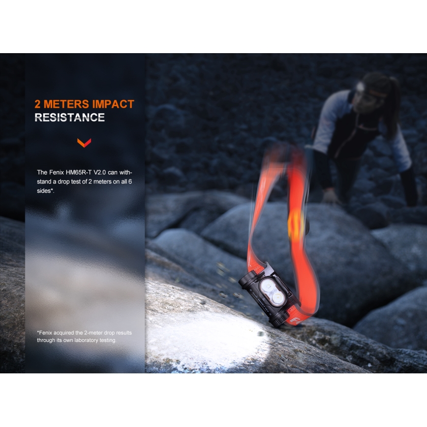 Fenix HM65RTV20BLC- LED Prigušiva punjiva čeona lampa LED/USB IP68 crno/narandžasta