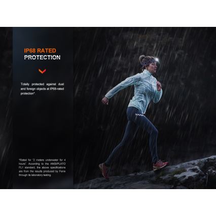 Fenix HM65RTV20PRP - Punjiva LED čelna lampa – prigušiva LED/USB/2xCR123A IP68 1600 lm 300h 3400 mAh crna/ljubičasta