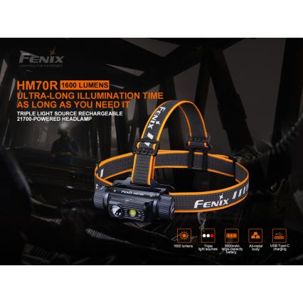 Fenix HM70R - LED Punjiva čeona lampa 4xLED/1x21700 IP68 1600 Im 800 h 5000 mAh