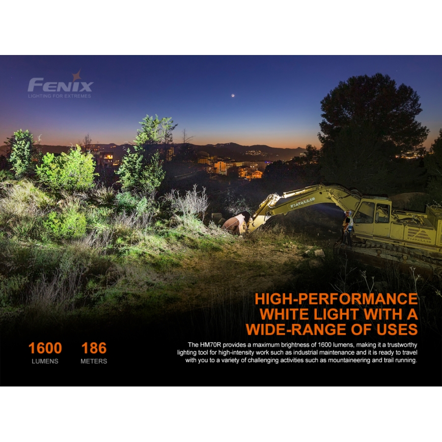 Fenix HM70R - LED Punjiva čeona lampa 4xLED/1x21700 IP68 1600 Im 800 h 5000 mAh