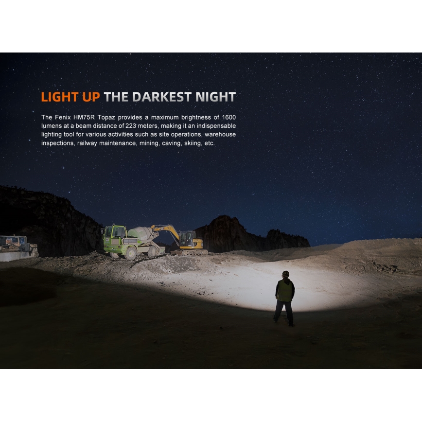 Fenix HM75RTOPAZ - LED Prigušiva punjiva čeona lampa LED/USB IP68 1600 Im 210 h 4000 mAh