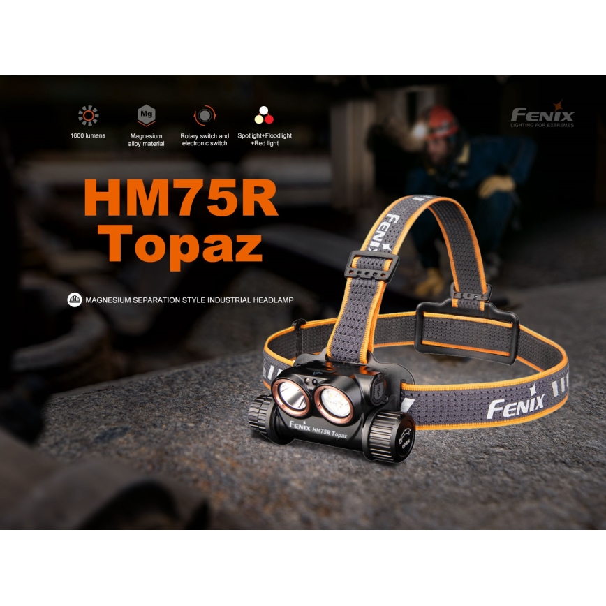 Fenix HM75RTOPAZ - LED Prigušiva punjiva čeona lampa LED/USB IP68 1600 lm 210 h