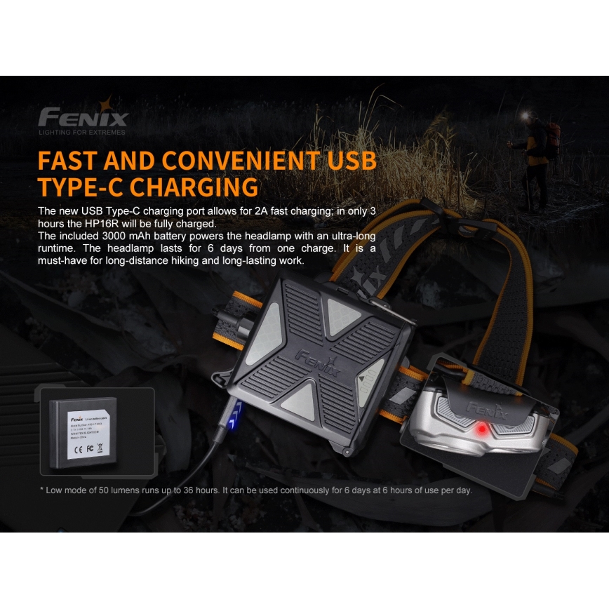 Fenix HP16R1250 - LED Punjiva čeona lampa 3xLED/USB 4xAA IP66 1250 Im 600 h 3000 mAh