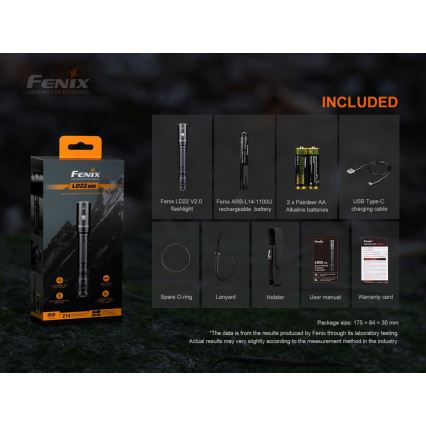 Fenix LD22V20 - Punjiva LED baterijska lampa, USB, IP66, 800 lm, 220 h rada