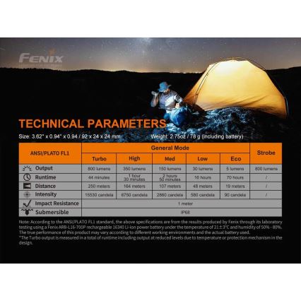 Fenix PD25R - LED punjiva baterijska lampa LED/1xCR123A IP68 800 Im 70 h