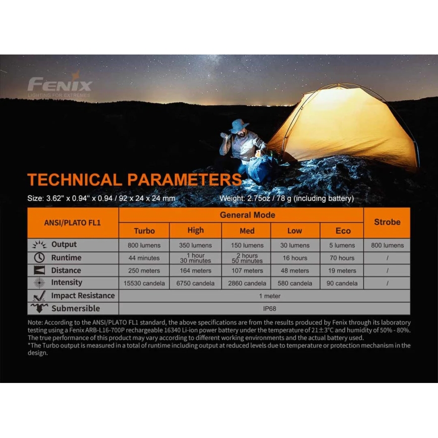 Fenix PD25R - LED punjiva baterijska lampa LED/1xCR123A IP68 800 Im 70 h