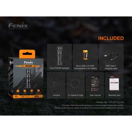 Fenix PD25R - LED punjiva baterijska lampa LED/1xCR123A IP68 800 Im 70 h