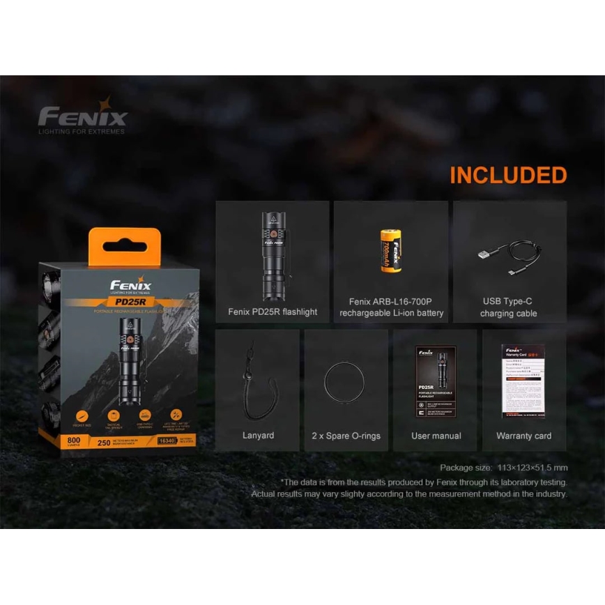 Fenix PD25R - LED punjiva baterijska lampa LED/1xCR123A IP68 800 Im 70 h