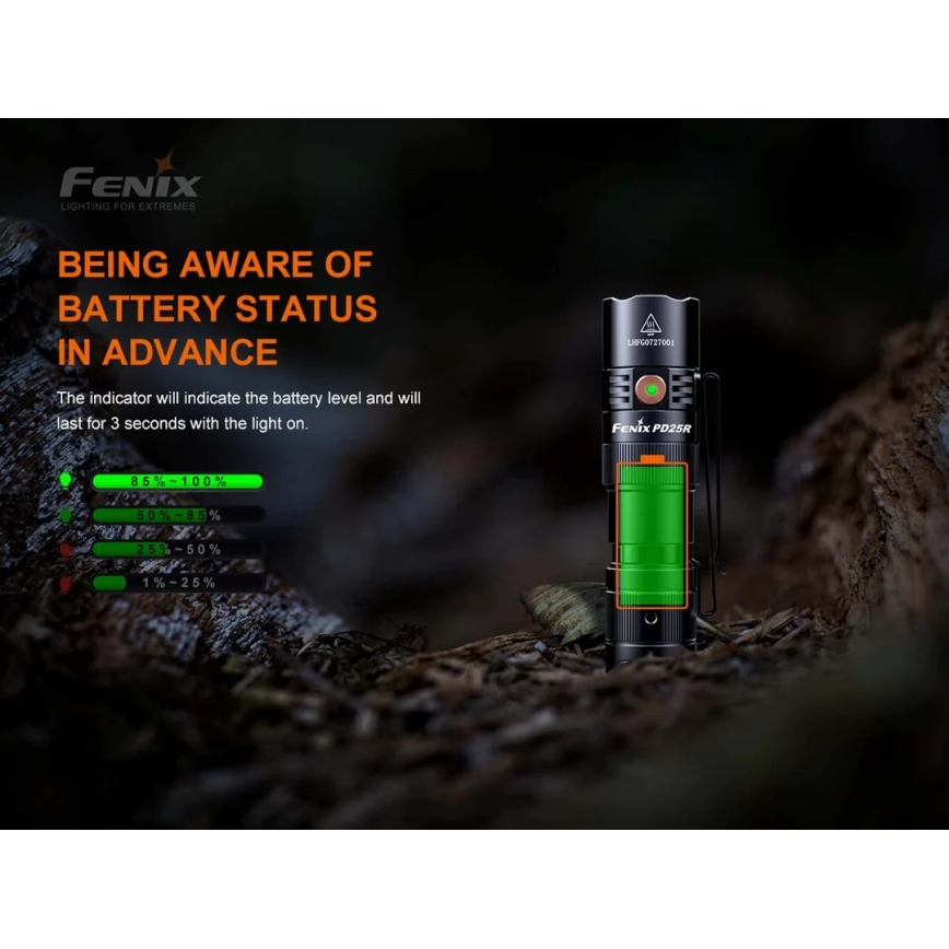 Fenix PD25R - punjiva LED baterijska lampa LED/USB/1xCR123A IP68 800 lm 70 h 700 mAh
