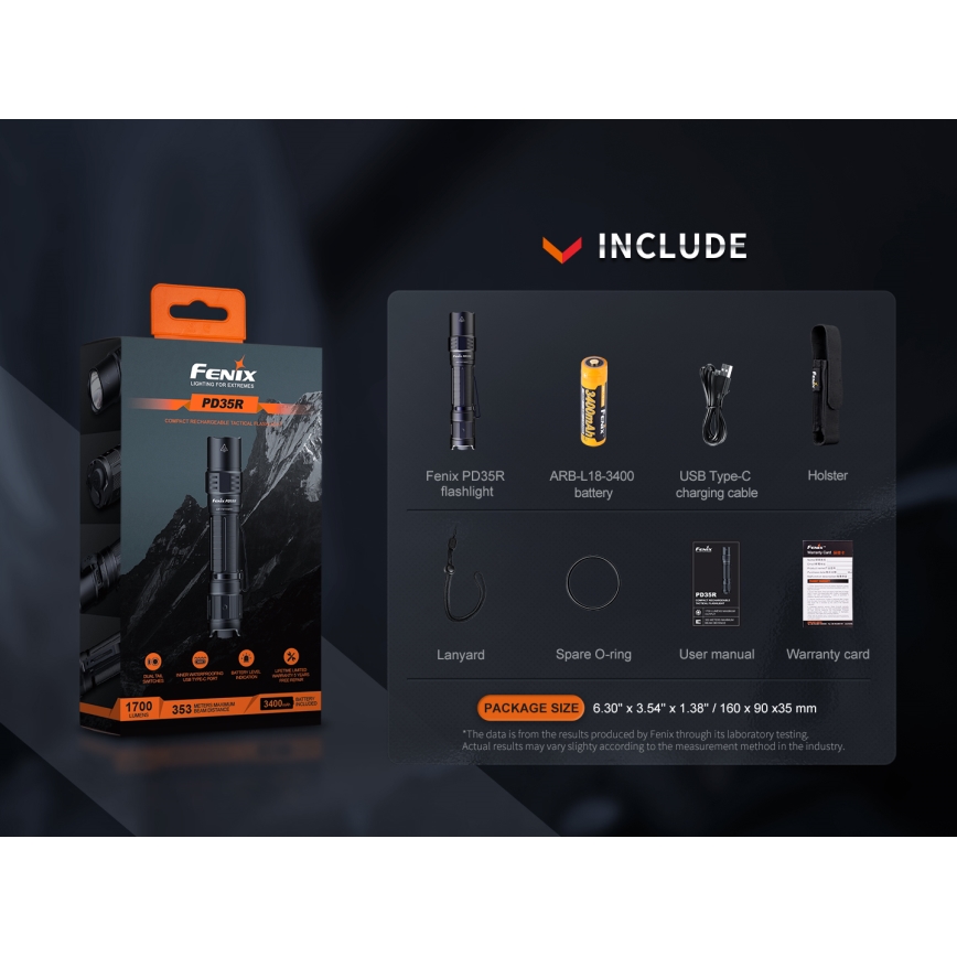 Fenix PD35R - LED punjiva baterijska lampa LED/USB IP68 1700 Im 100 h