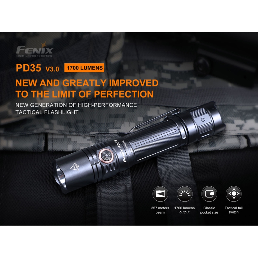 Fenix PD35V30 - LED punjiva baterijska lampa LED/USB/2xCR123A IP68 1700 Im 230 h 2600 mAh