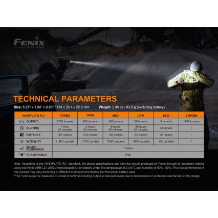 Fenix PD35V30 - LED punjiva baterijska lampa LED/USB/2xCR123A IP68 1700 Im 230 h 2600 mAh