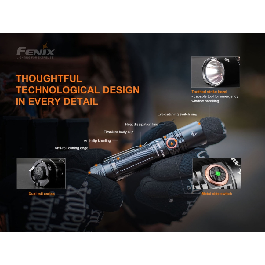Fenix PD35V30 - LED punjiva baterijska lampa LED/USB/2xCR123A IP68 1700 Im 230 h 2600 mAh