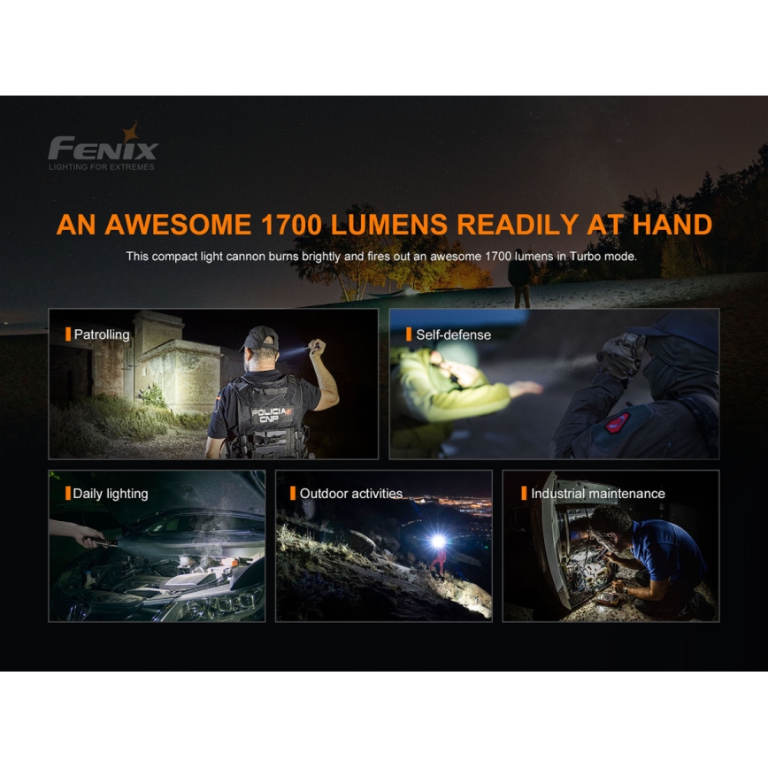 Fenix PD35V30 - LED punjiva baterijska lampa LED/USB/2xCR123A IP68 1700 Im 230 h 2600 mAh