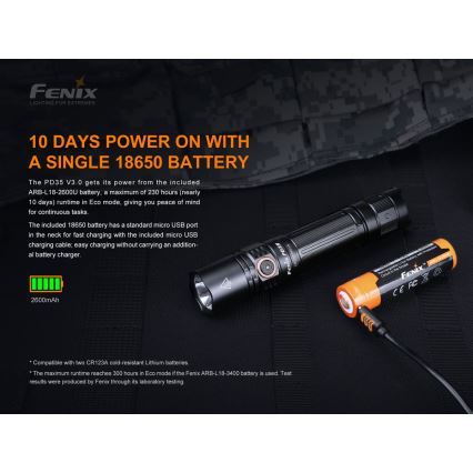 Fenix PD35V30 - LED punjiva baterijska lampa LED/USB/2xCR123A IP68 1700 Im 230 h 2600 mAh