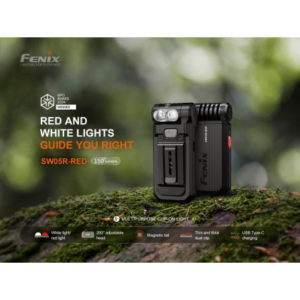 Fenix SW05RREDBLC - LED Prigušiva punjiva baterijska lampa LED/USB IPX6 150 Im 49 h crno