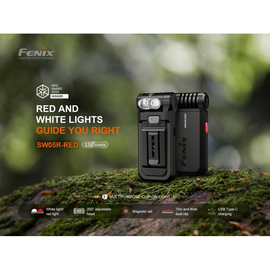 Fenix SW05RREDBLC - LED Prigušiva punjiva baterijska lampa LED/USB IPX6 150 Im 49 h crno