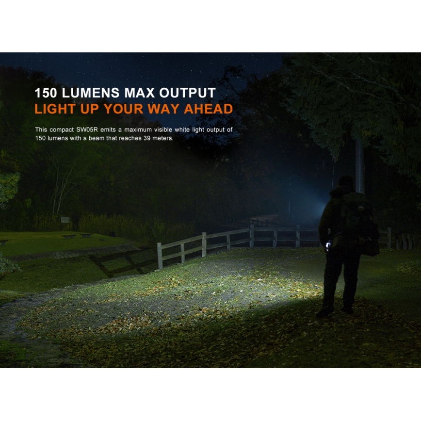 Fenix SW05RREDBLC - LED Prigušiva punjiva baterijska lampa LED/USB IPX6 150 Im 49 h crno