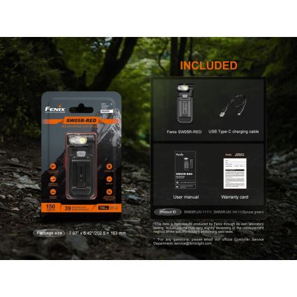 Fenix SW05RREDBLC - LED Prigušiva punjiva baterijska lampa LED/USB IPX6 150 Im 49 h crno
