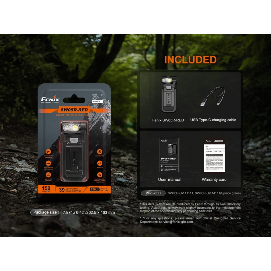Fenix SW05RREDBLC - LED Prigušiva punjiva baterijska lampa LED/USB IPX6 150 Im 49 h crno