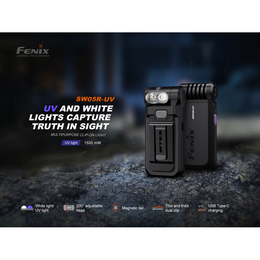 Fenix SW05RUVBLC - LED Prigušiva punjiva baterijska lampa LED/USB IPX6 150 Im 49 h crno